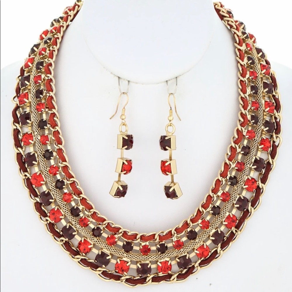 Leather and Rhinestone Necklace Set